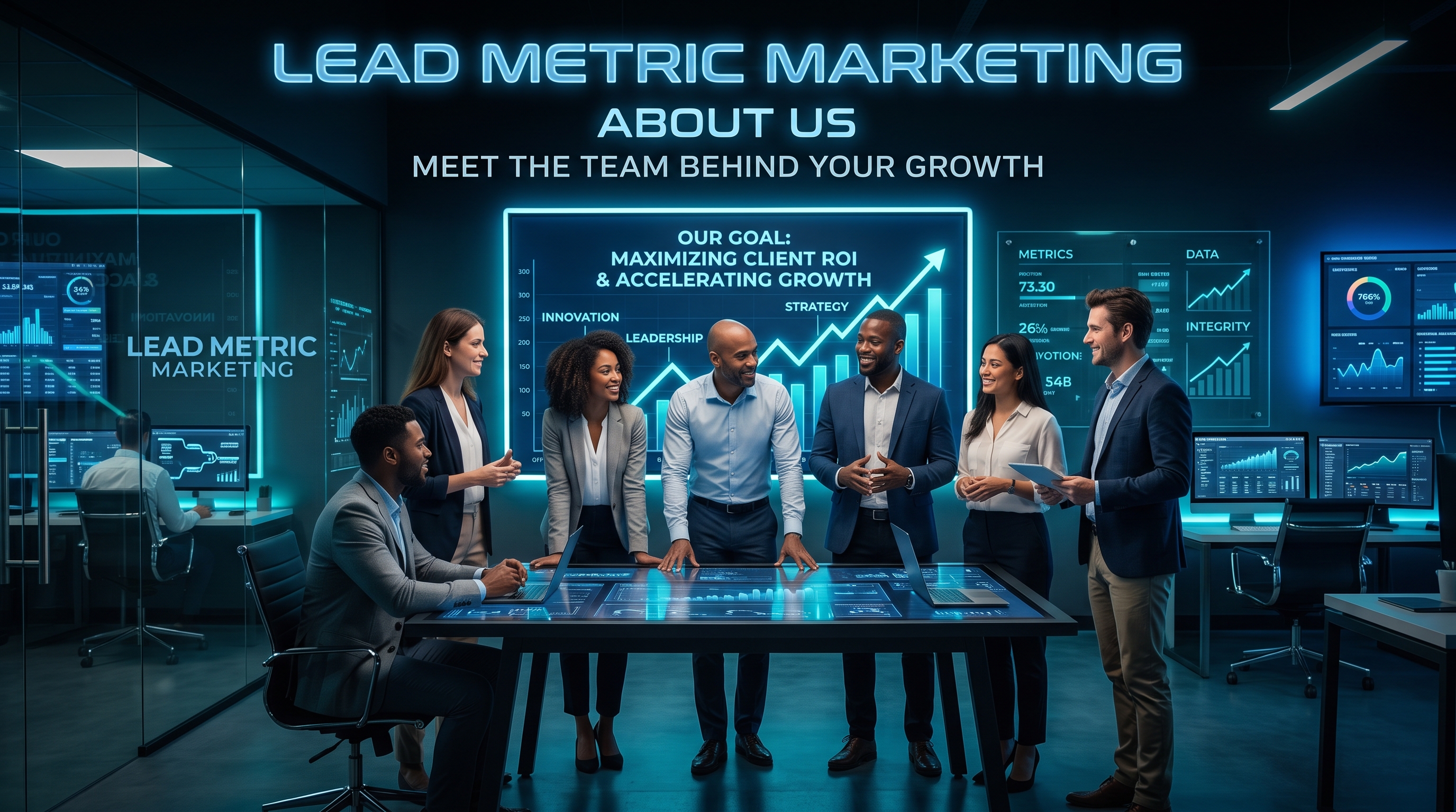 The Lead Metric Marketing team collaborating in a strategy session