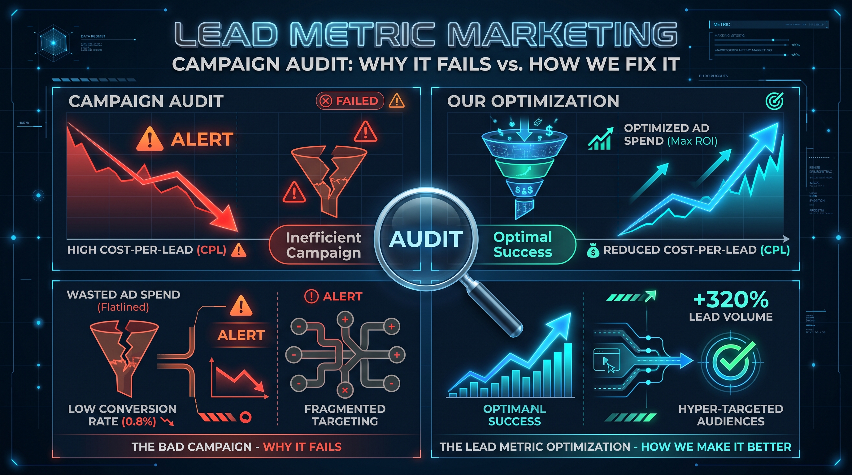 Campaign audit: why campaigns fail versus how Lead Metric Marketing optimizes them